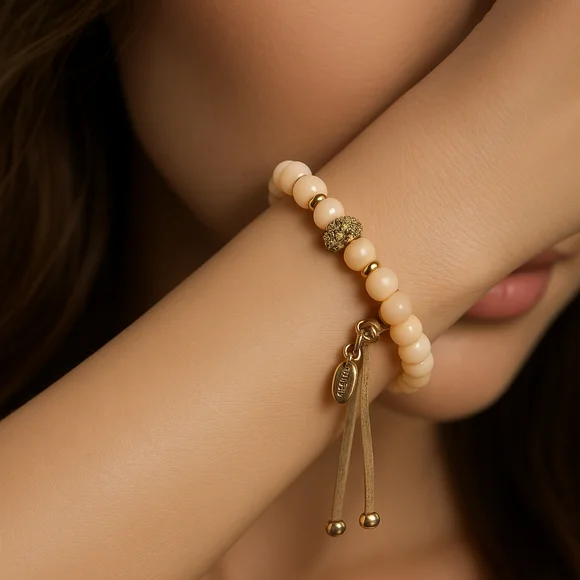 EXPRESS Elegant Beaded Bracelet – Adjustable Brown Leather Cord Fashion Jewelry - Picture 1 of 8